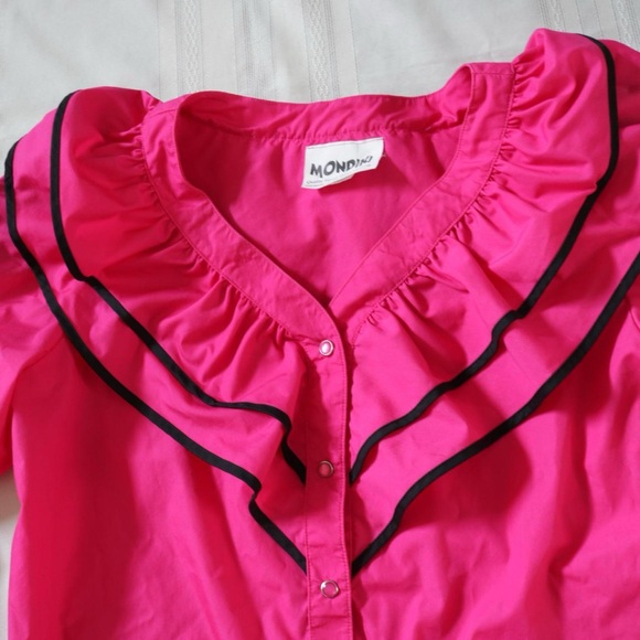 Hot pink Mondiki square dance prairie ruffle blouse - Picture 2 of 8